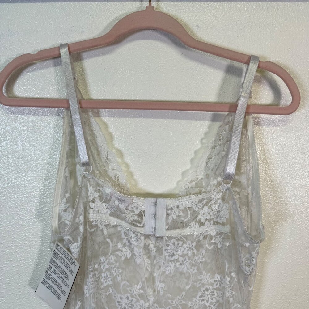 Womens White Lace Bust Sheer Long NightGown With Slit Bridal Romantic Lingerie - Picture 12 of 15
